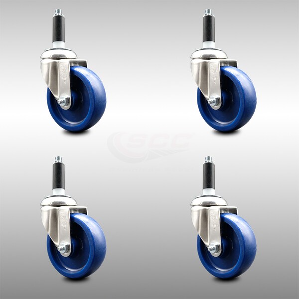 4 Inch 316SS Solid Polyurethane Swivel 3/4 Inch Expanding Stem Caster Set SCC